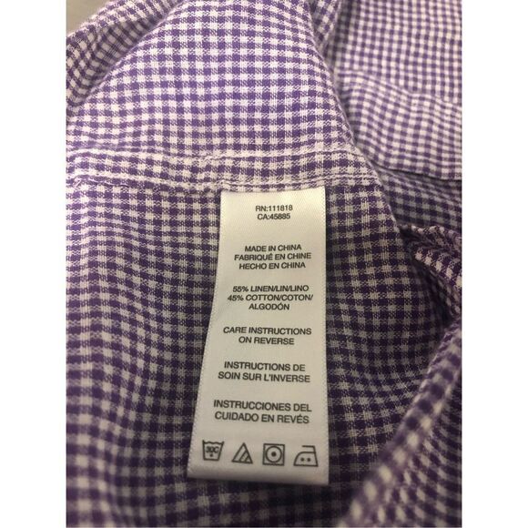 Michael Kors Mens Purple and White Gingham Plaid Long Sleeve Collared Button Up - Picture 5 of 7